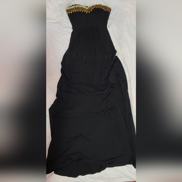 BEBE maxi sleeveless/backless black dress with gold accents - Picture 2 of 7